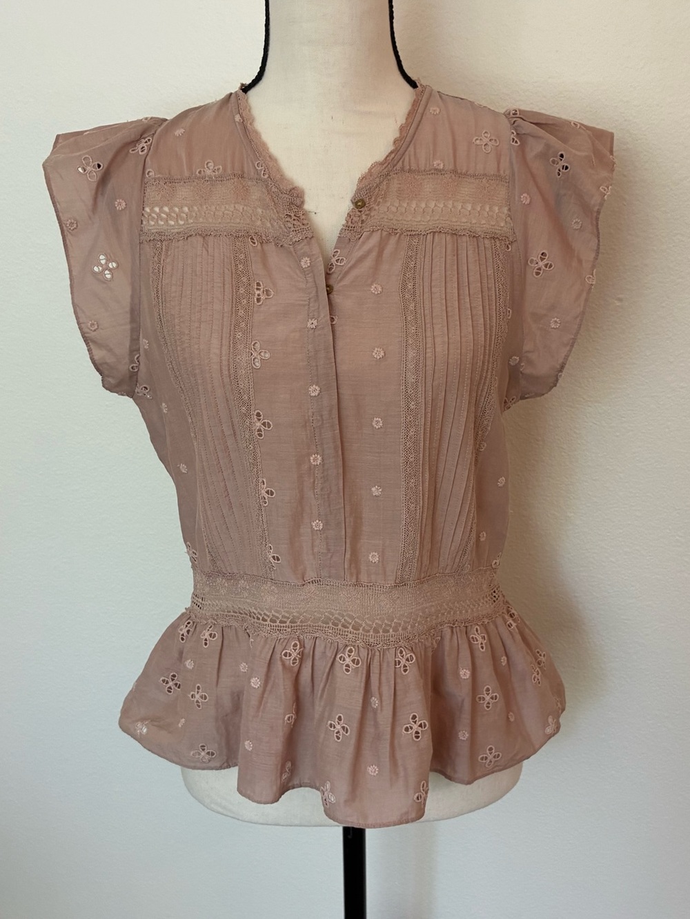 Ulla Johnson Delicate Embroidered Eyelet Blush Blouse